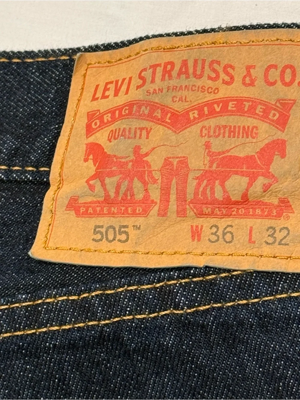 Levi's 505 Mens Dark Wash Blue Straight Leg Jeans Regular Fit Denim 36x32